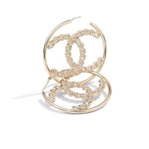 Chanel Circle CC Earrings 19P Gold with Crystal